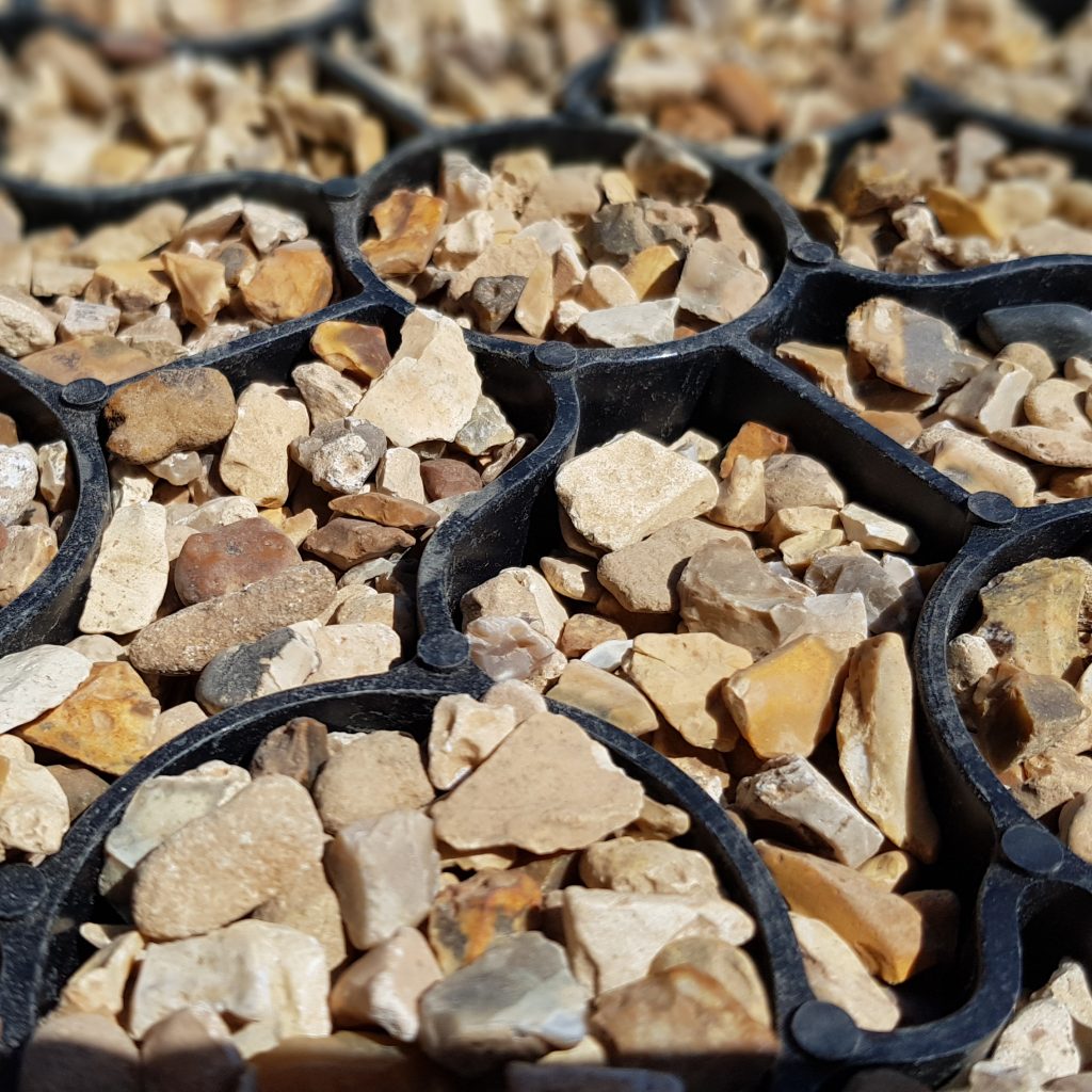 X-Grid panels installed and filled with decorative gravel